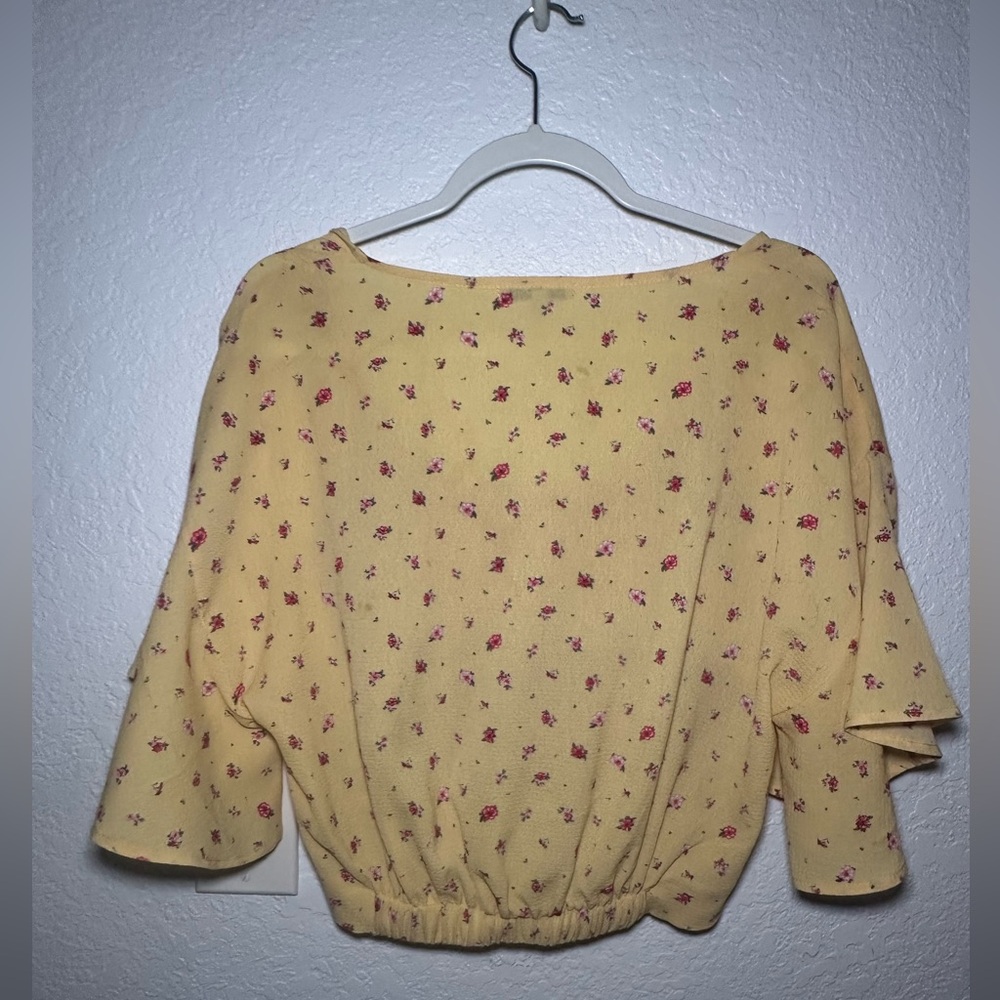 Papaya Yellow Floral Large Blouse Scrounge Crop with Lace Accent Tank Bralette - Picture 6 of 7